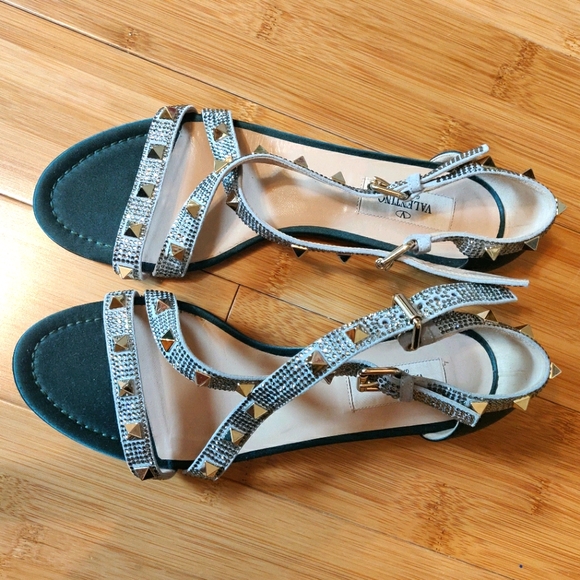 Valentino Garavani Shoes - New Valentino Rockstud Dark Green Satin Sandals 37